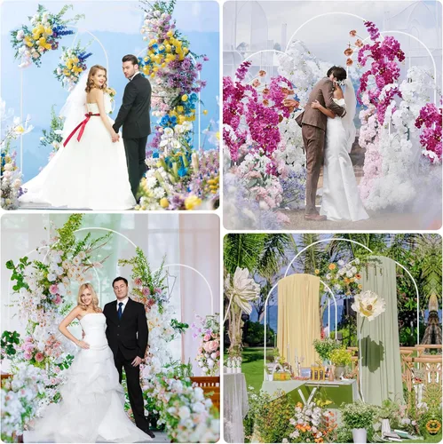 Miniatura 6 de Asee'm Juego de soportes de arco de boda de 3 piezas (2.2 m, 2 m, 1.8 m) Marco de fondo arqueado de metal blanco para ceremonias, fiestas