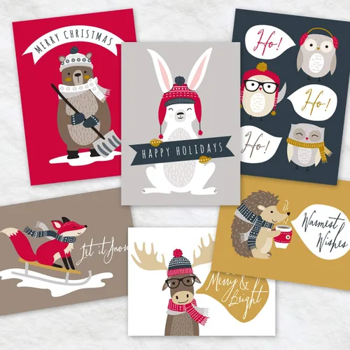 Miniatura 9 de Canopy Street Tarjetas navideñas de animales del bosque, 36 tarjetas con sobres blancos, 6 diseños de animales del bosque de invierno, versos