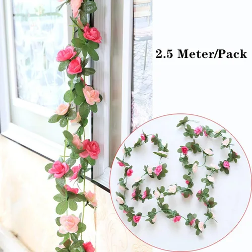 Miniatura 2 de Flores de rosas falsas, paquete de 2 flores artificiales de 8.2 pies, guirnalda de flores colgantes para habitación, hogar, hotel, oficina, boda