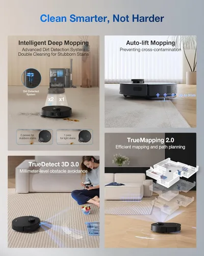 Miniatura 7 de ECOVACS DEEBOT T30S Combo Completo Aspiradora Robot y Trapeadora, 11000Pa, Tecnología ZeroTangle, Trapeado de Bordes Adaptativo TruEdge, Lavado