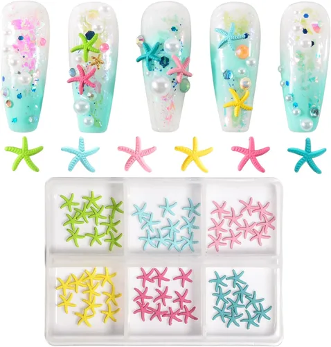 Miniatura 2 de 60 dijes de uñas de estrella de mar, aleación de verano, 3D, para decoración de uñas temática de playa, arte de uñas y fabricación de joyas