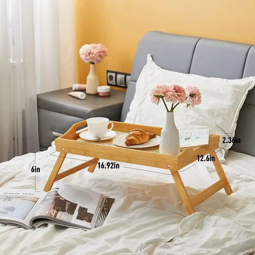 Miniatura 6 de Easoger - Juego de 2 bandejas para desayunar en la cama para comer, bandeja de mesa de cama de 16.92 x 12.6 pulgadas con patas y asas plegables