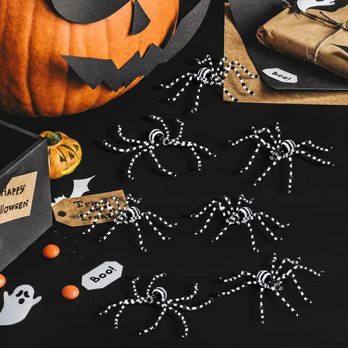 Miniatura 4 de Reallnaive 8 piezas de adornos de araña de Halloween en blanco y negro con cuentas, adornos colgantes para decoración de Halloween, regalo