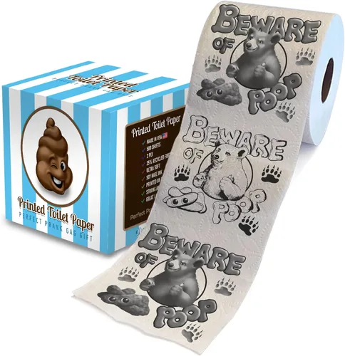 Printed TP Beware of Bear Poop - Papel higiénico impreso para broma, sorpresa, decoración de baño, regalo novedoso para hombres, mujeres, amigos,