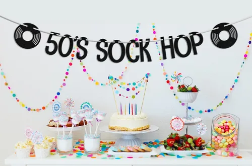 Miniatura 4 de Banner de los años 50, decoraciones de cumpleaños temáticas de los años 50, retro Rock N Roll de los años 50, música disco clásica, estrella