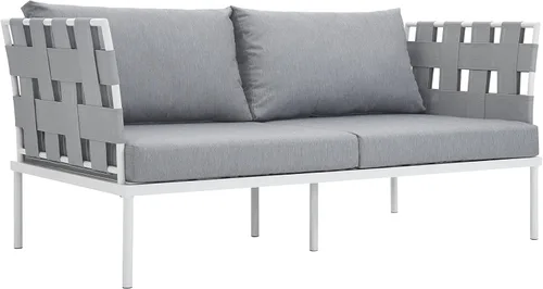 Miniatura 8 de Modway Harmony - Otomana de aluminio para patio al aire libre con cojín en blanco y blanco