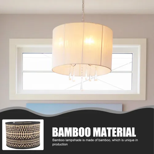 Miniatura 7 de DOITOOL Pantalla de lámpara de bambú bohemia de 12 pulgadas, repuesto de cubierta de tambor impresa para lámparas de mesa, lámpara de piso