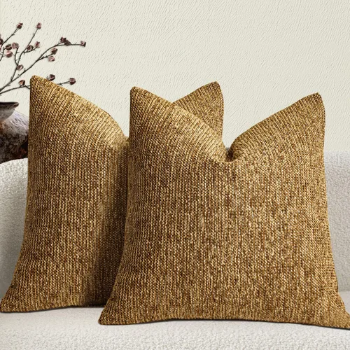Miniatura 12 de Juego de 2 fundas de almohada decorativas de tela de felpilla con textura para sofá, estilo rústico retro de mediados de siglo, 18 x 18 pulgadas