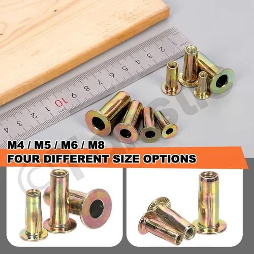Miniatura 6 de Tanstic Kit de tuercas remachadoras M8 multiagarre, 26 piezas, acero al carbono chapado en zinc, tuerca de remache de alta resistencia, insertos