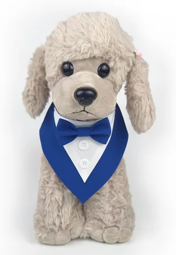 Miniatura 10 de KOOLMOX Disfraz de esmoquin para perro, color azul marino, esmoquin con pajarita para perros medianos y grandes (L, azul)