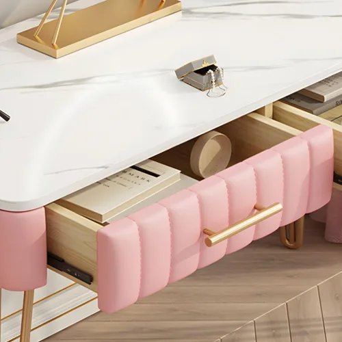 Miniatura 3 de Glam - Mesa de tocador de maquillaje con 2 cajones y cajones de cierre suave, escritorio de tocador con patas de hierro para dormitorio, 23.5