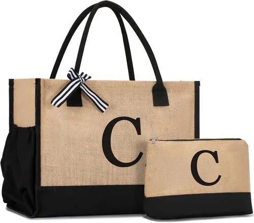 Miniatura 35 de Initial Canvas Tote Bag Birthdays Gift for Women Mom Teacher Friend Bridesmaid,Custom for Wedding Beach Holidays