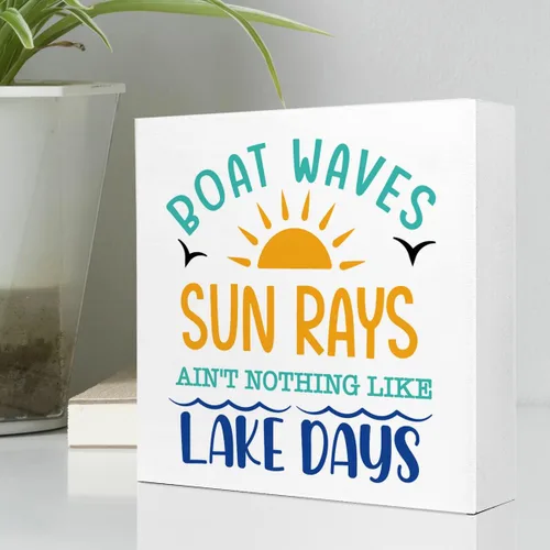 Miniatura 3 de Boat Waves Sun Rays ain't Nothing Like Lake Days - Placa de madera rústica de lago, decoración de escritorio, retro, cabaña de lago, hogar, madera