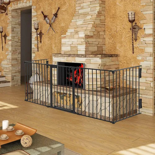 Miniatura 2 de SOSPIRO Puerta negra extra ancha para bebés de 118 pulgadas con puerta, valla larga de metal, puertas altas para perros para mascotas, escaleras