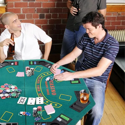 Miniatura 6 de Cubrecartas de póquer plegable de 48 pulgadas, tapete de mesa de póquer portátil para 8 jugadores con soporte para tazas y bolsa de transporte