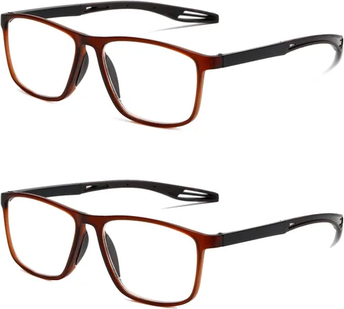 Miniatura 13 de Gafas de lectura para hombre, 2 pares, estilo deportivo, cómodas y flexibles, con bloqueo de luz azul, lectores para hombres Amarillo y rojo