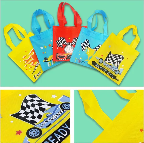 Miniatura 7 de BANBALLON 20 bolsas de recuerdo de fiesta de autos de carreras, no tejidas, bolsas de regalo para cumpleaños de niños, fiestas temáticas
