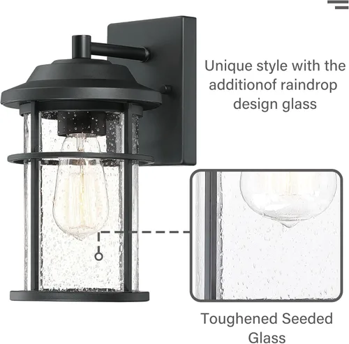 Miniatura 4 de Farol de pared para exteriores, aplique de pared impermeable exterior, iluminación de montaje en pared negra antioxidante con pantalla de vidrio