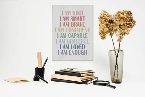 Miniatura 6 de BIWSHA Decoración de aula I Am Kind I Am Smart I Am Brave Affirmations - Lienzo decorativo de pared para dormitorio, sala de lectura, guardería