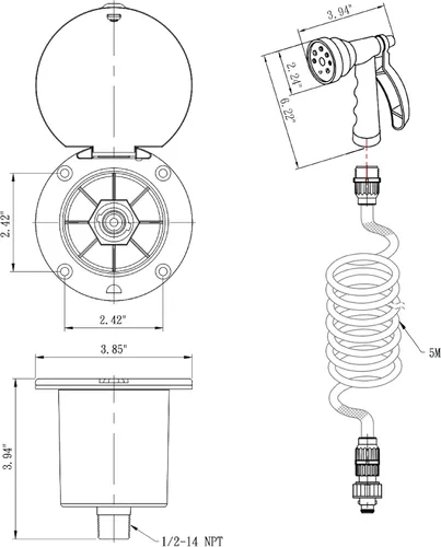 Miniatura 2 de Dura Faucet DF-SA188-BK Kit de rociador desmontable de conexión rápida para exteriores, manguera, puerto y muelle de pulverización utilitario
