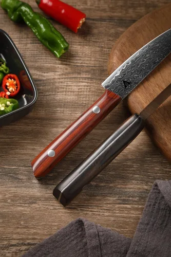 Miniatura 7 de Cuchillo de pelar de acero Damasco de 4.7 pulgadas, cuchillo de pelar de cocina forjado de 67 capas con mango de madera maciza natural, cuchillos