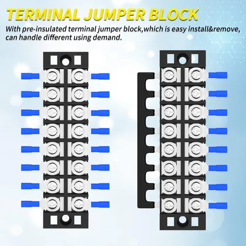 Miniatura 4 de Joinfworld Bloque de terminales 25A 600V Tira de terminales de tornillo de doble fila con tapa, bloque de terminales de cable preaislado de 8