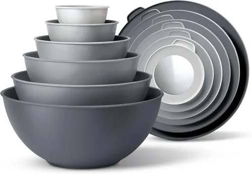 Miniatura 45 de COOK WITH COLOR - Tazones para mezclar anidables, juego de 12 tazones de plástico con tapas, aptos para microondas (menta degradada)