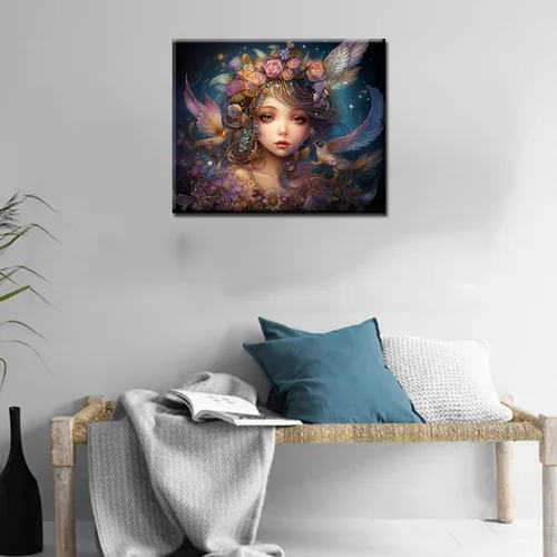 Miniatura 3 de Tucocoo Kit de pintura de corona de ángel para adultos, flores rosadas, pintura por números para niños y adultos, principiantes, hadas, ángel