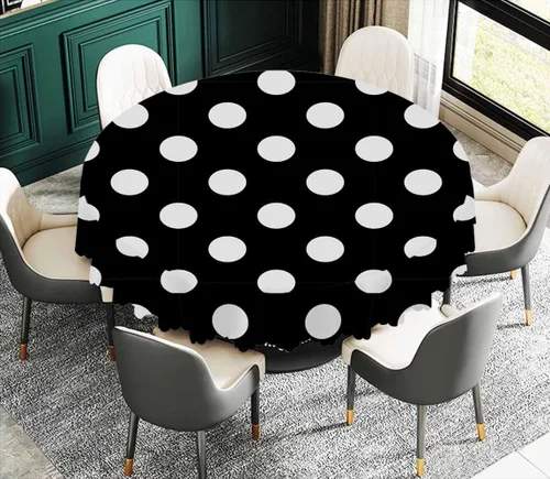 Miniatura 3 de IBILIU Mantel redondo de lunares blancos, color negro, mantel redondo lavable para cocina, hogar, comedor, fiesta, 60 pulgadas Yxb-004
