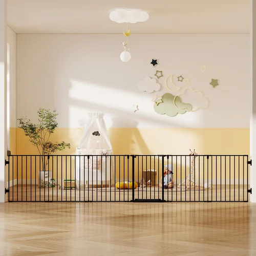 Miniatura 12 de Puerta de bebé extra ancha de 29.4 a 78 pulgadas, puertas largas para perros para puertas y escaleras, puerta de seguridad grande esencial para Negro