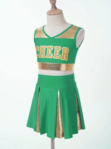 Miniatura 4 de FEESHOW Disfraz de líder de animadora para niñas, uniforme de animadora, camiseta sin mangas con falda plisada