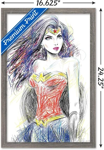 Miniatura 3 de Trends International DC Comics - Wonder Woman - Póster de pared de boceto, 14.725 x 22.375 pulgadas, versión enmarcada de madera de granero