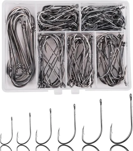 Kits de anzuelos de pesca de acero de alto carbono, ganchos de púas de agua salada, soporte de cebo de pico de mango largo, anzuelos de cebo vivo,