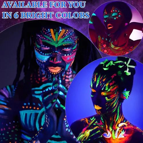 Miniatura 5 de 12 piezas de pintura corporal que brilla en la oscuridad, juego de maquillaje de luz negra fluorescente neón, juego de pintura facial