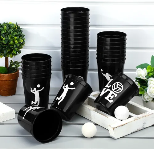 Miniatura 7 de Zhehao 30 vasos de plástico con pelota deportiva, vasos reutilizables de plástico para hockey, fútbol, baloncesto, vasos para estadios de 16 onzas