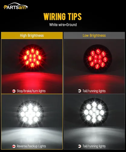 Miniatura 2 de Partsam 4 faros rojos + 2 faros blancos de 4 pulgadas, LED, redondos, luz de freno, giro, reversa, faros antiniebla, incluye soporte de brida, 12