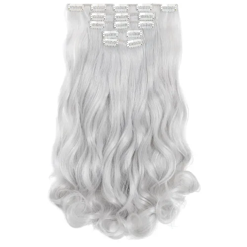 Miniatura 14 de Extensiones de cabello negro lacio, 2 juegos de extensiones de cabello con clip para mujeres, Halloween, 5 piezas de 22 pulgadas, piezas de cabello