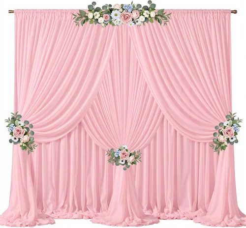 Miniatura 10 de Cortinas de fondo azul bebé de 10 pies x 10 pies, tela de gasa chiffon transparente sin arrugas, tela de fondo fotográfico drapeada para arco
