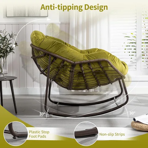 Miniatura 6 de HOMEFUN Juego de 2 mecedoras para patio al aire libre, sillas Papasan Rock de gran tamaño para interiores con cojín acolchado, asiento de huevo