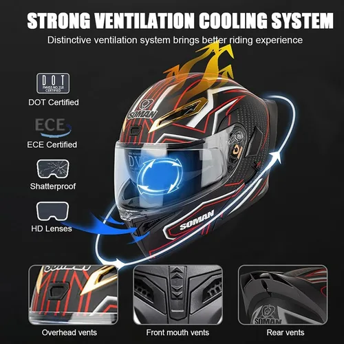 Miniatura 2 de Casco Bluetooth Moto DOT Aprobado Casco Abatible, Casco Integrado De Moto, Cascos Abatible con Doble Visera, Ventilación Forro, para La Respuesta
