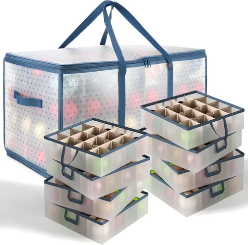 Caja grande de almacenamiento para adornos navideños con divisores ajustables - Contenedor de almacenamiento de adornos de plástico para 128 adornos