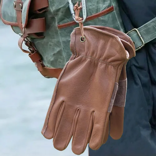 Miniatura 4 de Guantes de trabajo de cuero de vaca marrón retro para construcción, jardinería y trabajo en el jardín con palma reforzada para hombres y mujeres