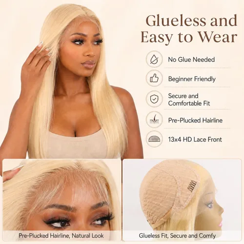 Miniatura 4 de Peluca de cabello humano lacio 613 con encaje frontal de 22 pulgadas, peluca rubia con encaje frontal HD de 13 x 4, cabello Remy brasileño