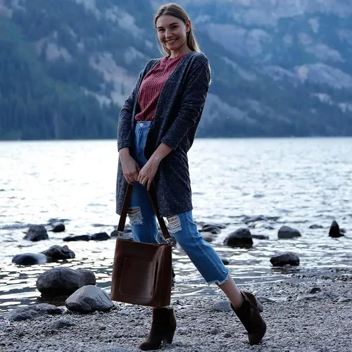 Miniatura 2 de S-ZONE Mochila de piel auténtica para mujer, con estilo retro, estilo vintage