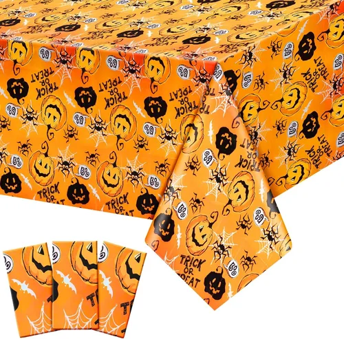 Miniatura 13 de Newwiee Paquete de 3 manteles de Acción de Gracias de 108 x 54 pulgadas, manteles de plástico desechables de otoño, mantel rectangular impermeable