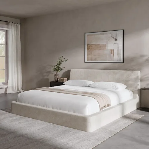 Miniatura 4 de RECCI AirFrame - Base de cama tamaño King con cabecera ergonómica acolchada de espuma en ángulo, marco de cama de plataforma de diseño minimalista