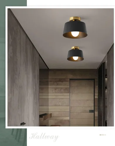 Miniatura 7 de Lámpara de Techo Moderna Semi Empotrada con Placa Dorada y Pantalla Negra Mate, Lámpara de Techo Estilo Granja para Isla de Cocina Comedor Vestíbulo