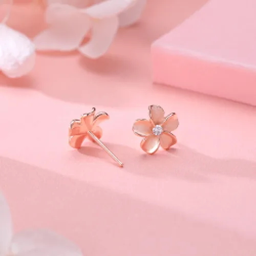 Miniatura 5 de Reffeer Aretes de tuerca de plata de ley 925 maciza con diseño de flor de plumeria para mujeres y adolescentes