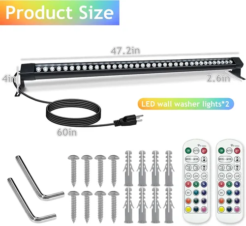 Miniatura 7 de Luz de Arandela de Pared Exterior de 72W, Barra de Luz de Arandela de Pared LED RGB Dimmable de 5000K de 48 Pulgadas, Luz de Etapa LED Impermeable