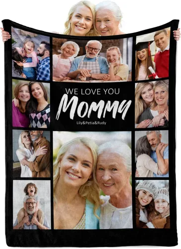 Manta de forro polar con texto fotográfico, manta personalizada para mamá y papá, regalo perfecto para el Día de la Madre, cumpleaños para ella,
